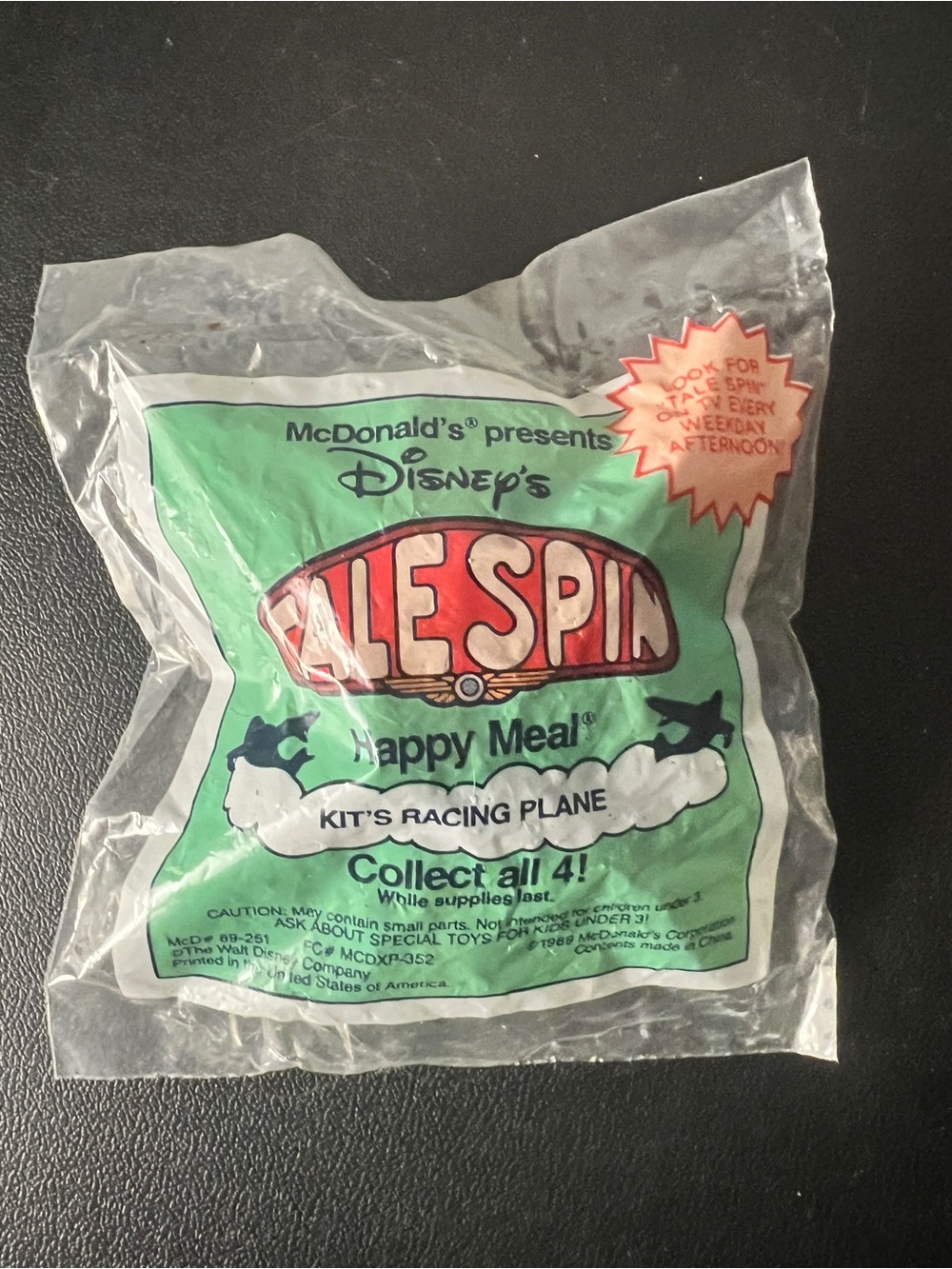 1989 Disney Tale Spin Kit's Racing Plane McDonald's Happy Meal Toy SEALED